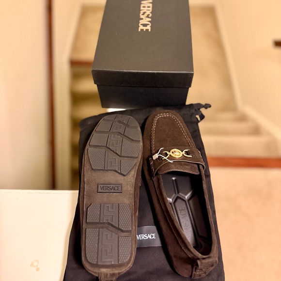 Versace Dark Brown Suede Loafers with Gold Accent main image 8